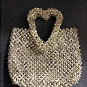 A New Day Simulated Pearl Heart Beaded Mini Tote Bag NWOT